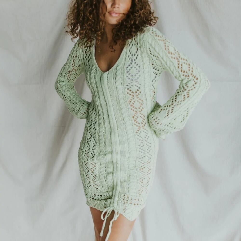 NWT Emory Park Lime Green Crochet Dress Boho Beach Coverup Festival Large